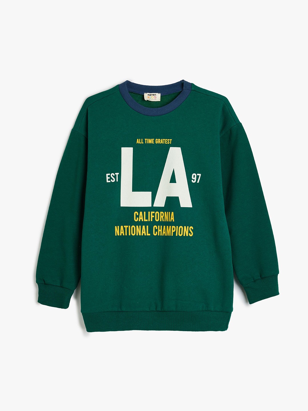 

Koton Boys Typography Printed Round Neck Cotton Pullover Sweatshirt, Green
