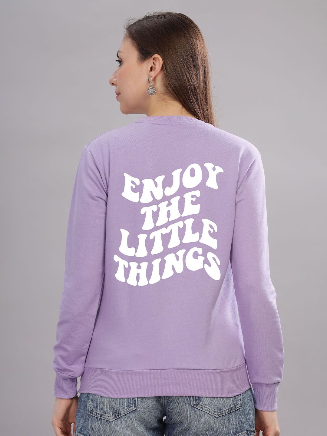 

FALTU.CO Women Typography Printed Round Neck Cotton Pullover Sweatshirt, Lavender