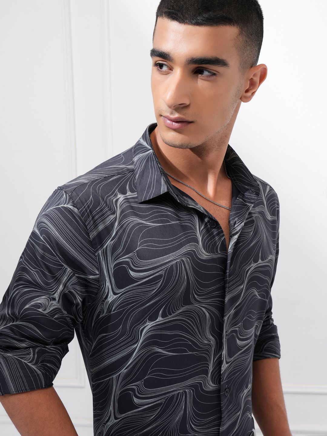 

Ketch Men Premium Satin Printed Shirt, Navy blue