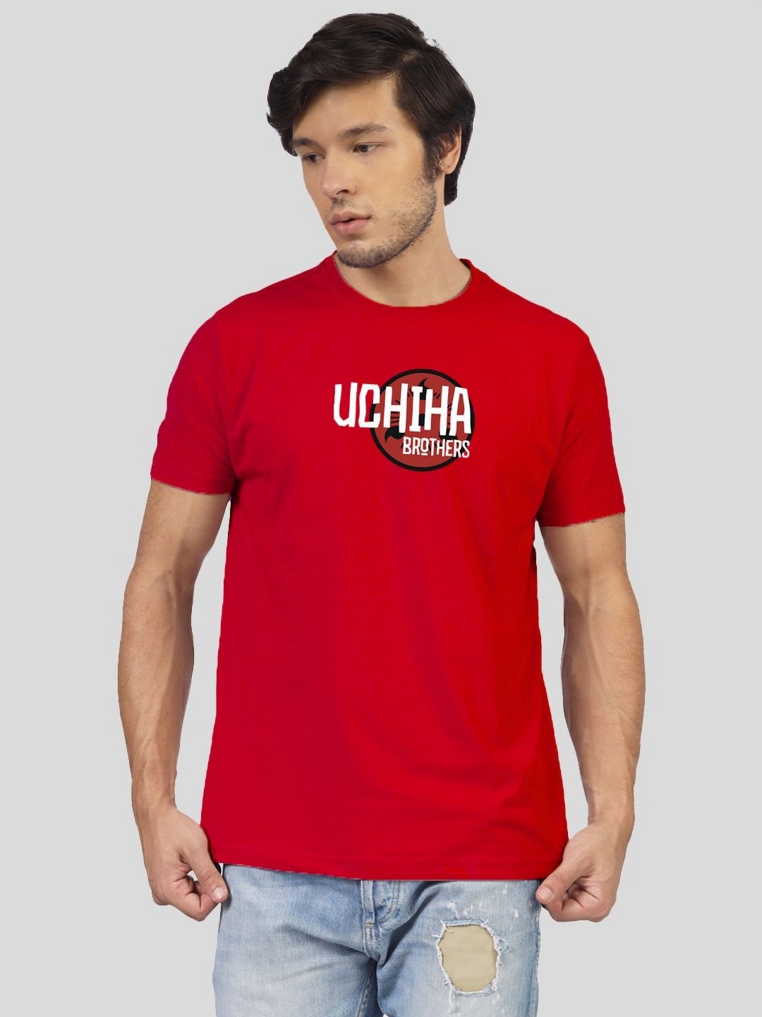 

Greylongg Men Typography Printed Round Neck Cotton T-shirt, Red