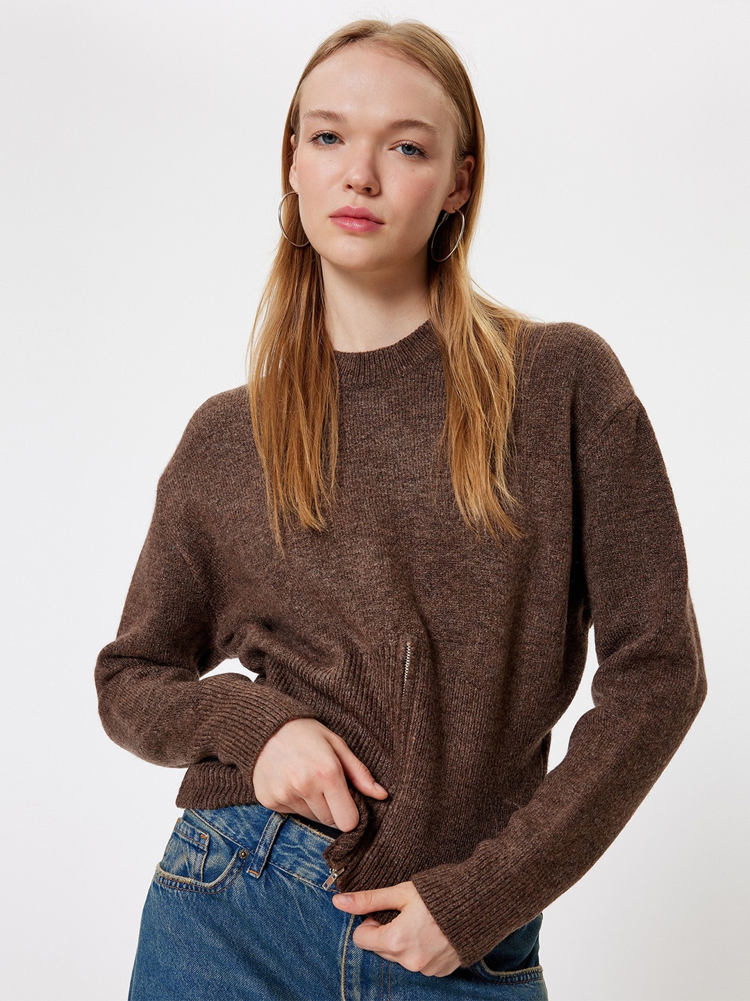 

Koton Women Round Neck Pullover, Brown