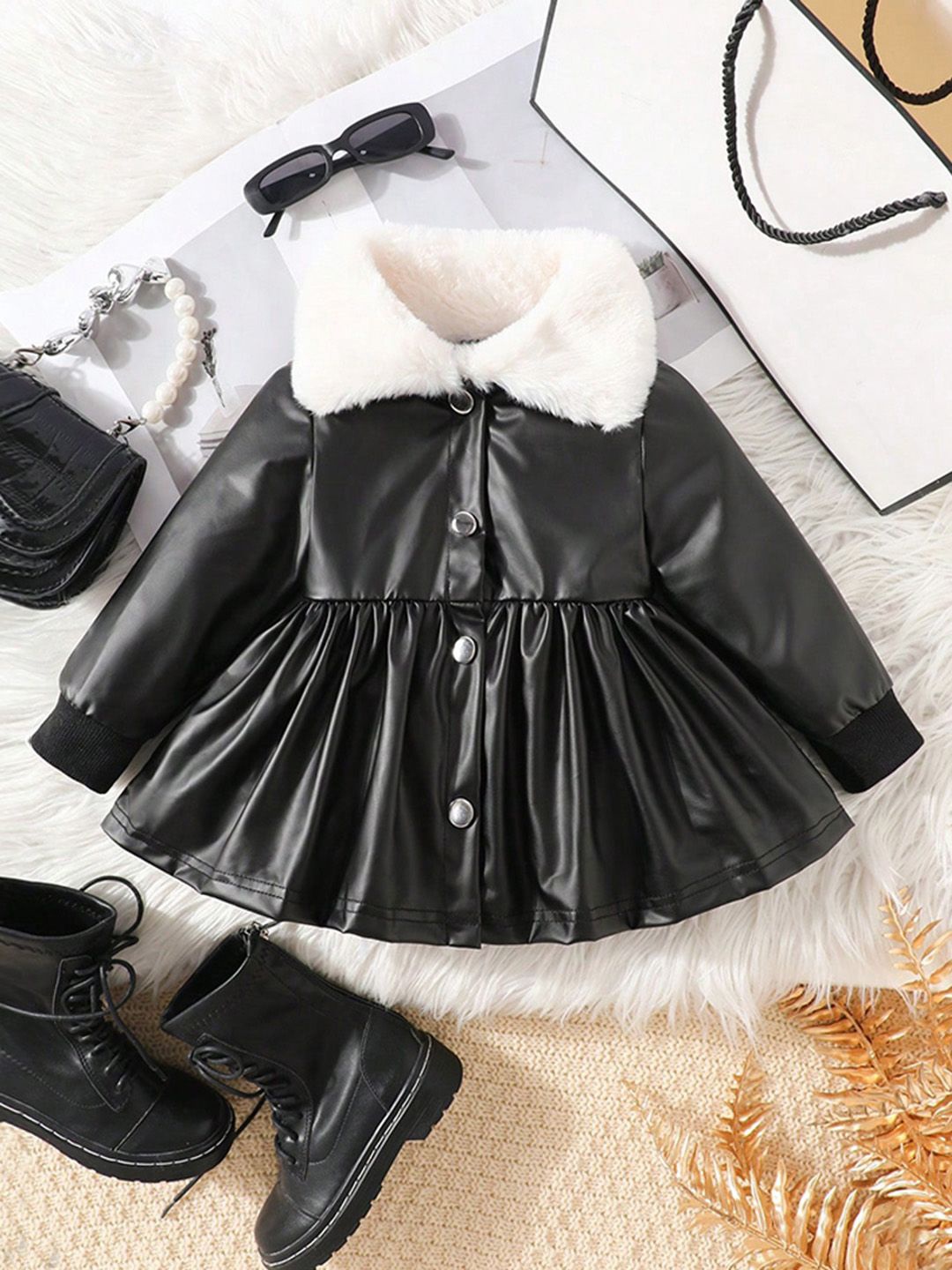 

INCLUD Girls Shirt Collar Solid Fit & Flare Dress, Black