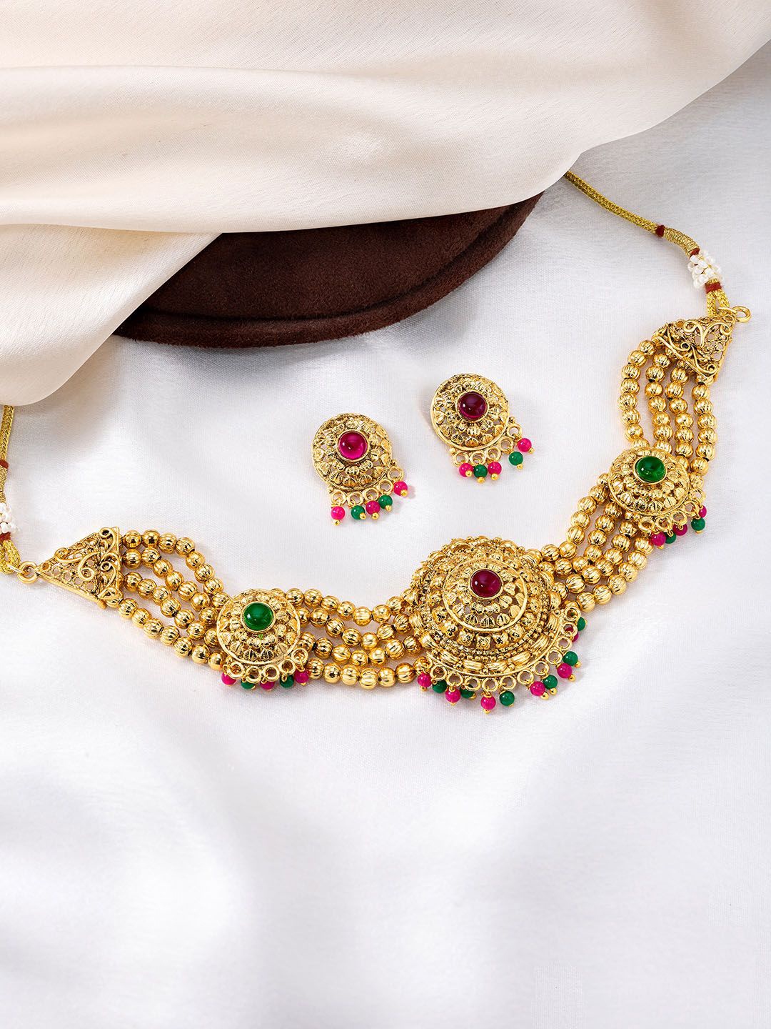 

Peora Gold-Plated Beaded & Stones Studded Jewellery Set