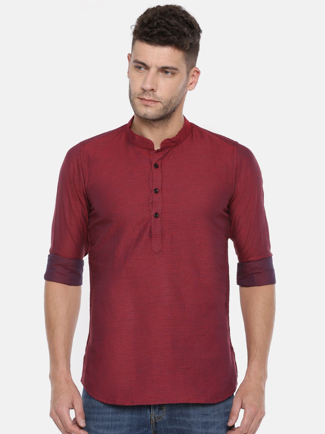 

Cross Court Men Pure Cotton Woven Design Straight Kurta, Maroon