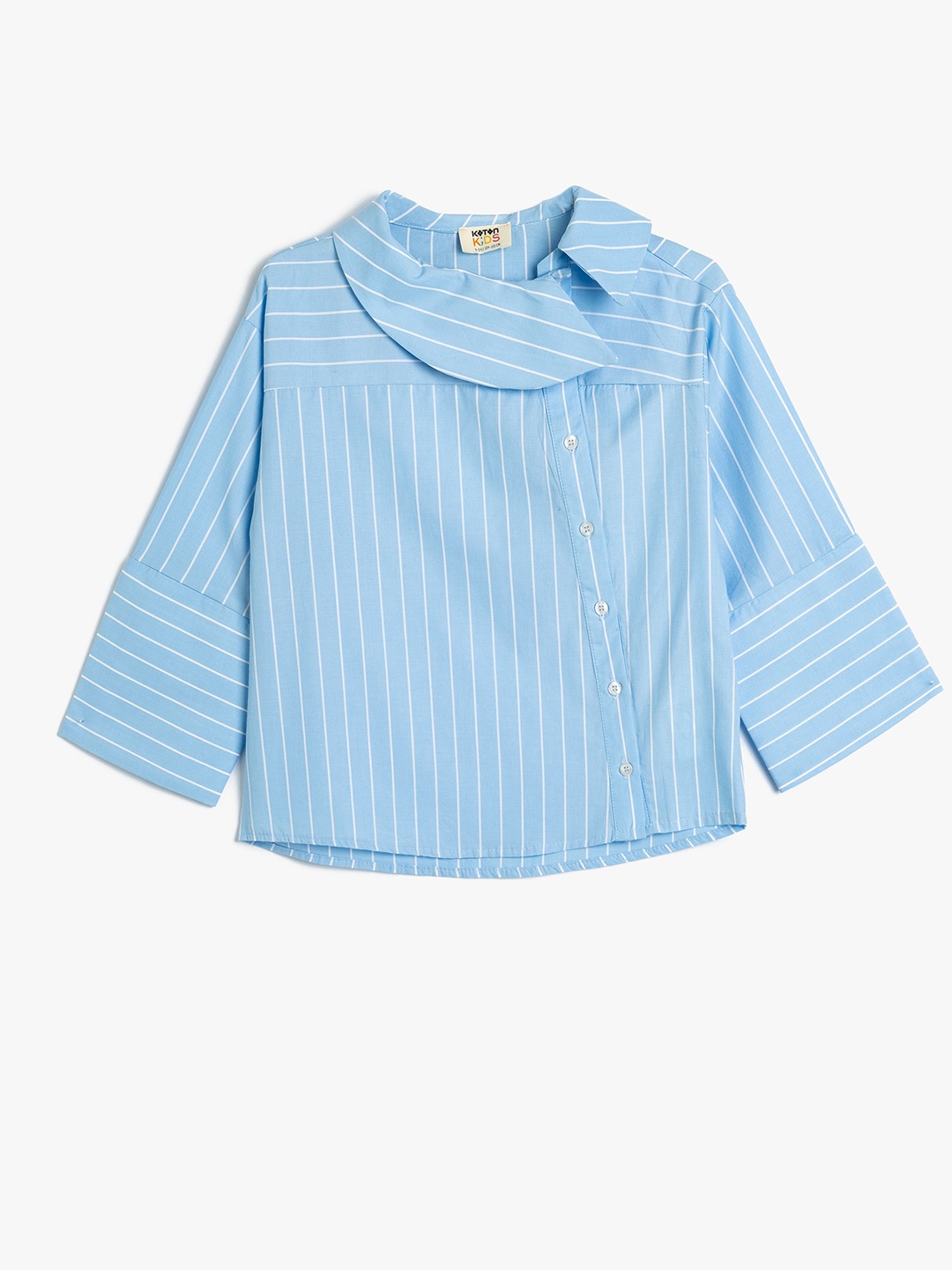 

Koton Girls Peter Pan Collar Vertical Striped Cotton Casual Shirt, Blue