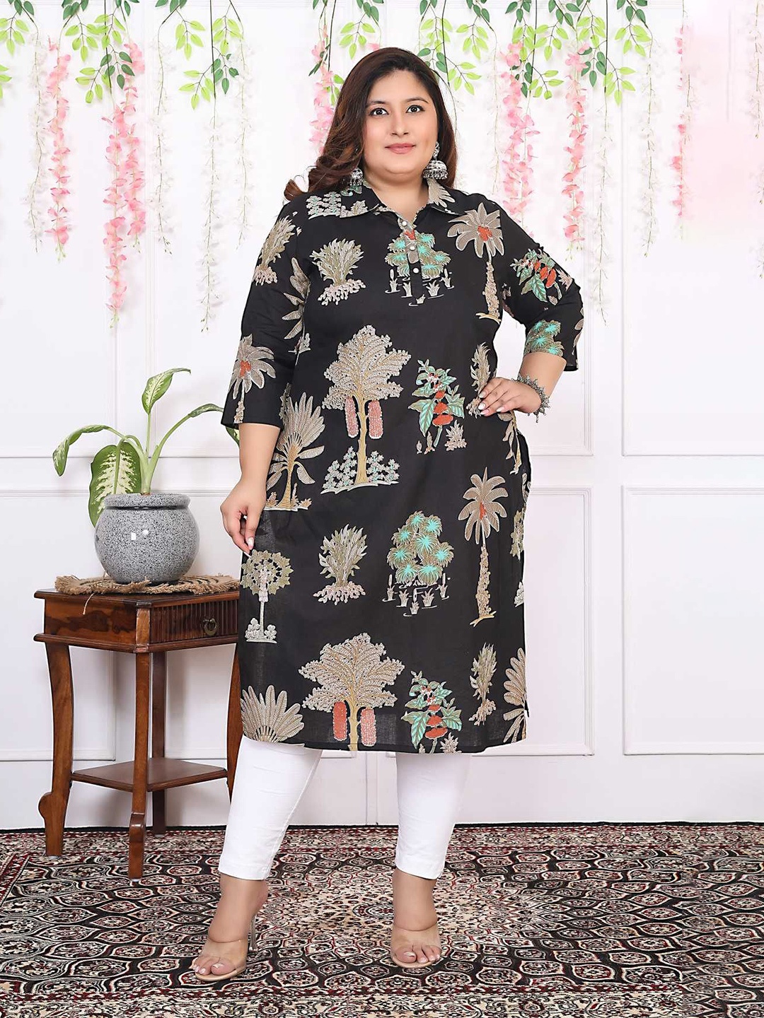 

FLAVIA CREATION Women Printed Pure Cotton Kurta, Black