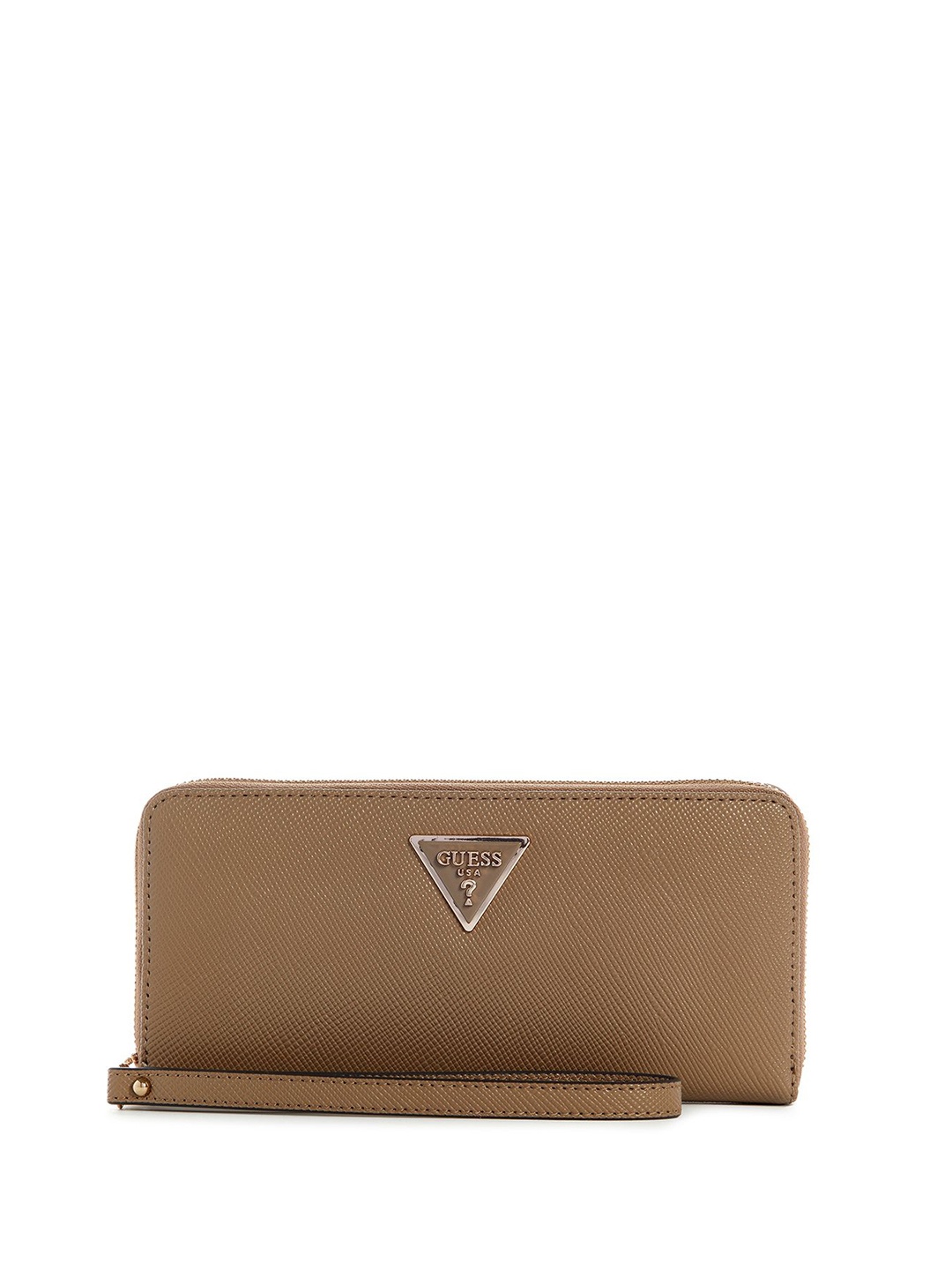 

GUESS Women Geometric Textured PU Zip Around Wallet, Taupe