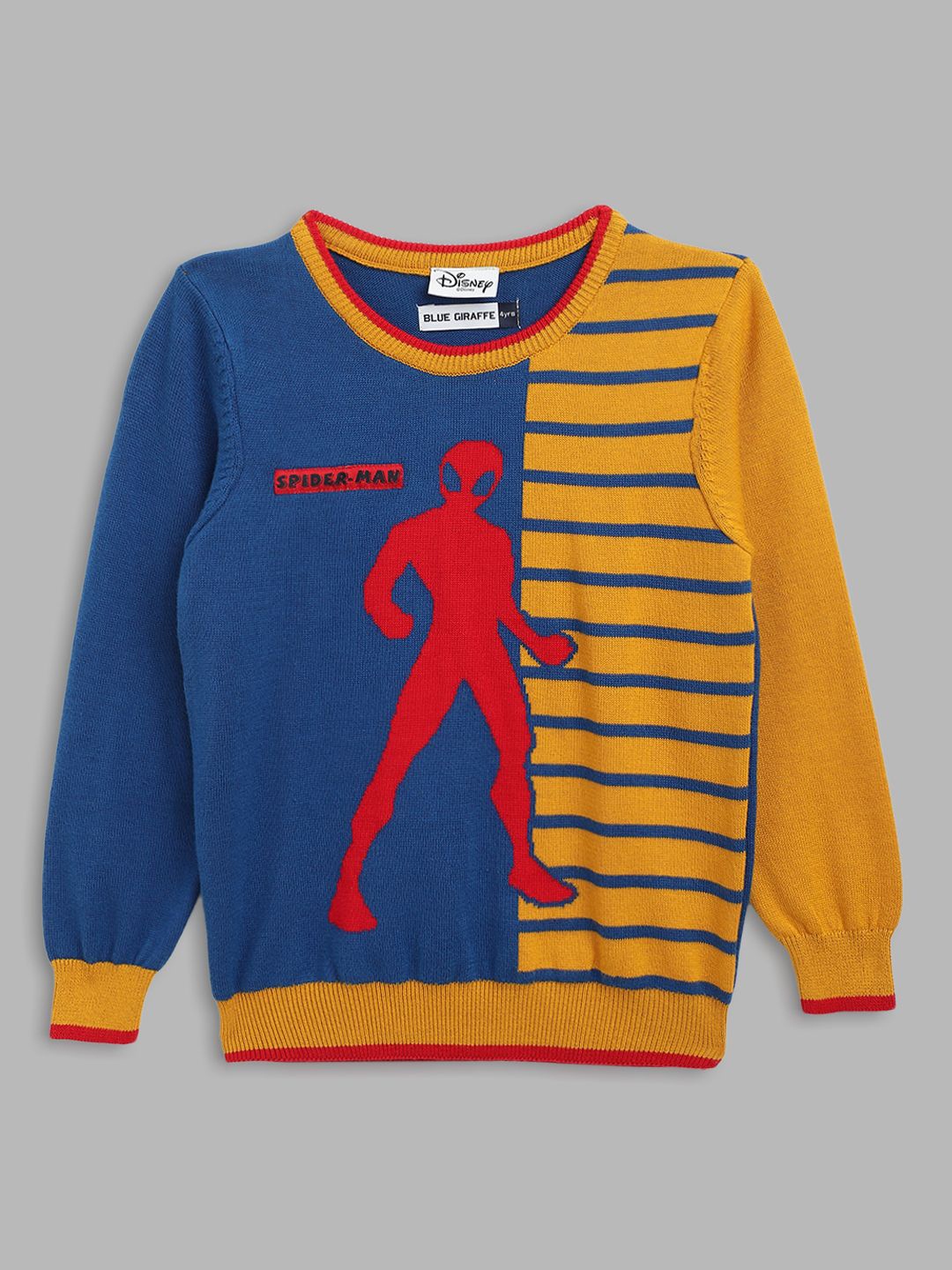

Blue Giraffe Boys Colourblocked Printed Pullover Sweater, Yellow