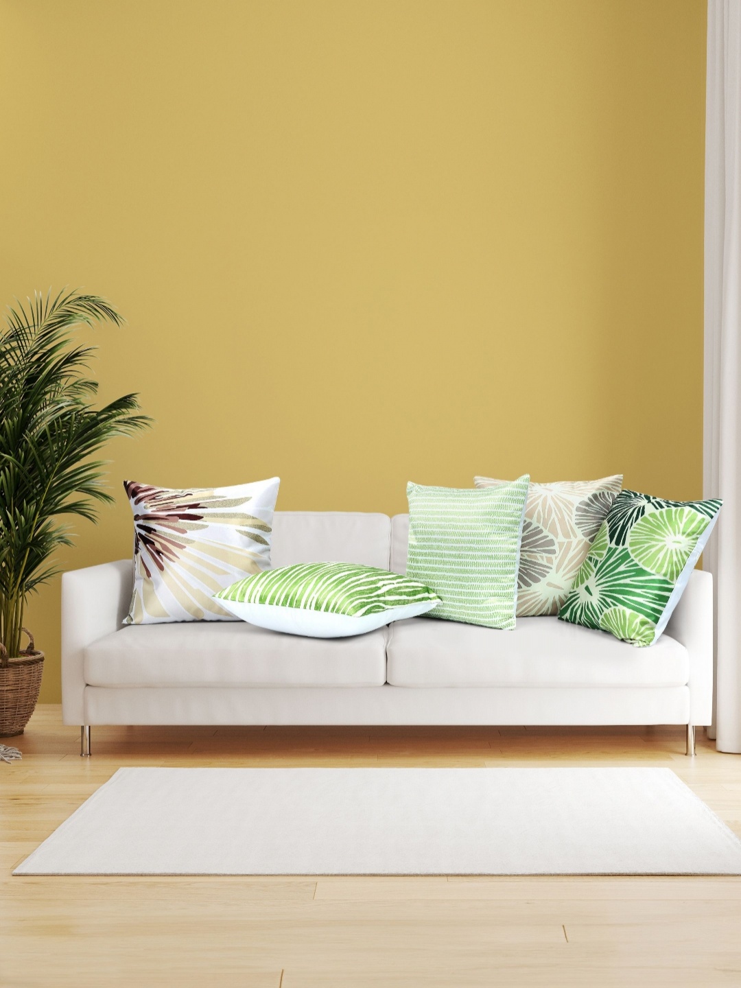 

Vendola Green & White 5 Pieces Floral Printed Satin Square Cushion Covers