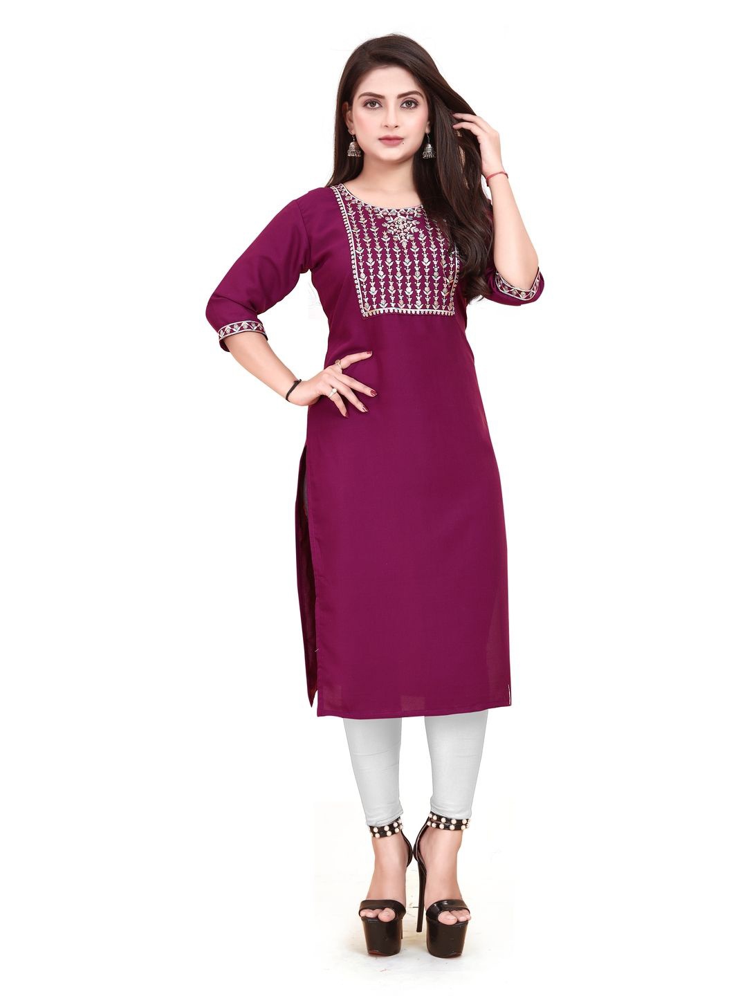 

AKK ENTERPRISE Ethnic Motifs Embroidered Straight Kurta, Purple