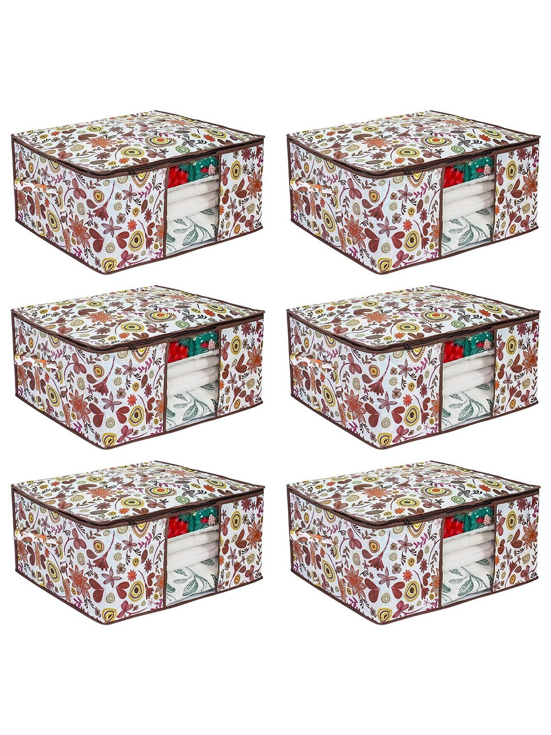 

prettykrafts White & Brown 6 Pieces Printed Multi-Utility Organisers