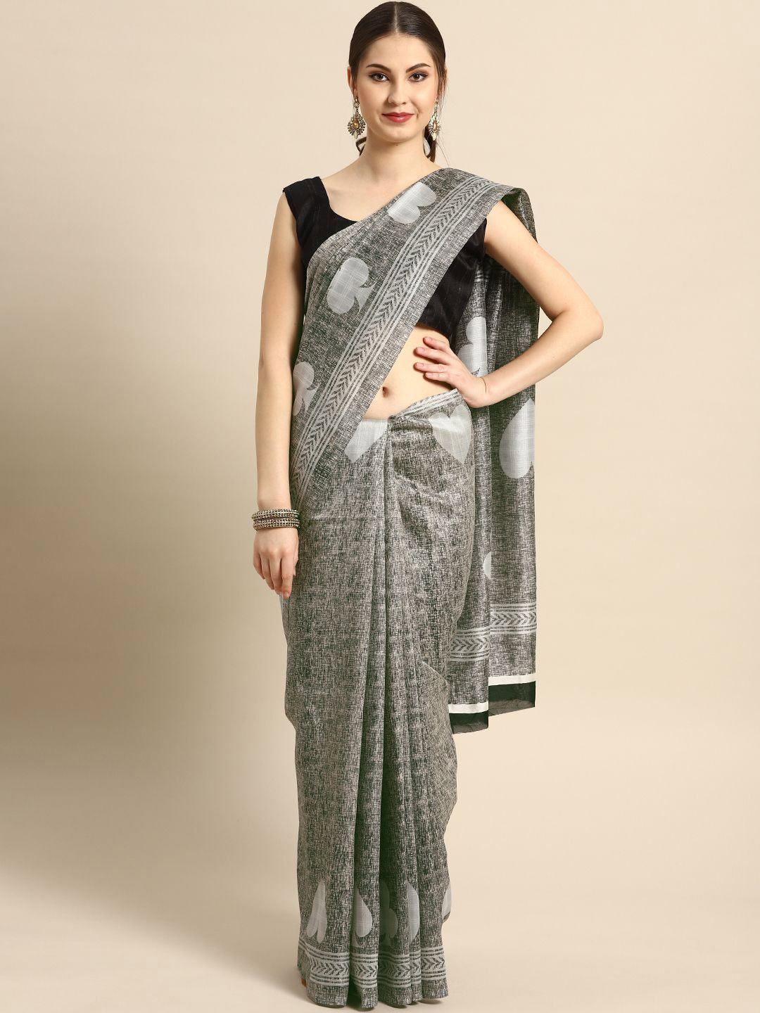 

KALINI Bhagalpuri Ethnic Printed Casual Wear Saree, Grey