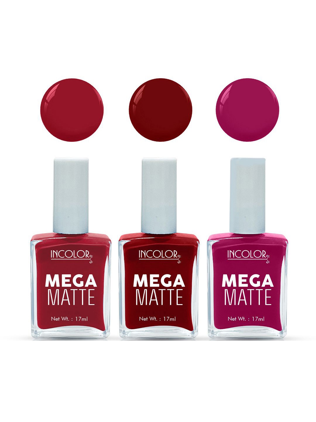 

INCOLOR Set Of 3 Mega Matte Nail Paint - 17 ml Each - 67 - 08 - 23, Multi