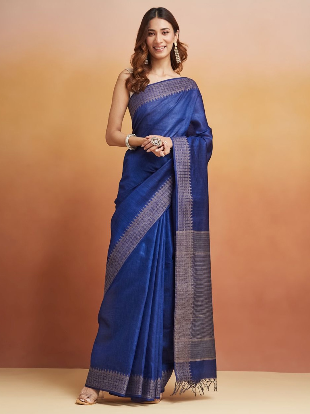 

Fabindia Zari Saree, Navy blue