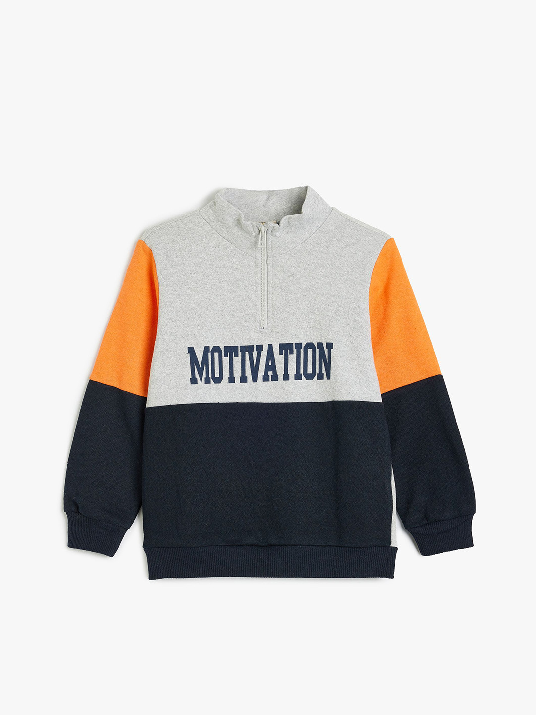 

Koton Boys Colourblocked Mock Collar Cotton Pullover Sweatshirt, Grey