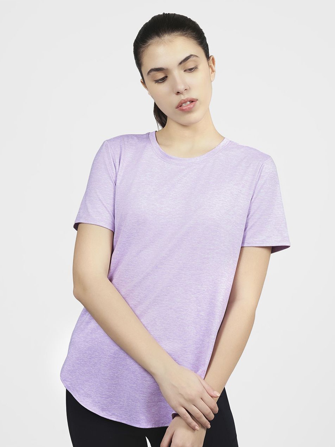 

Skechers Women Moisture Wicking Solid Round Neck T-shirt, Lavender