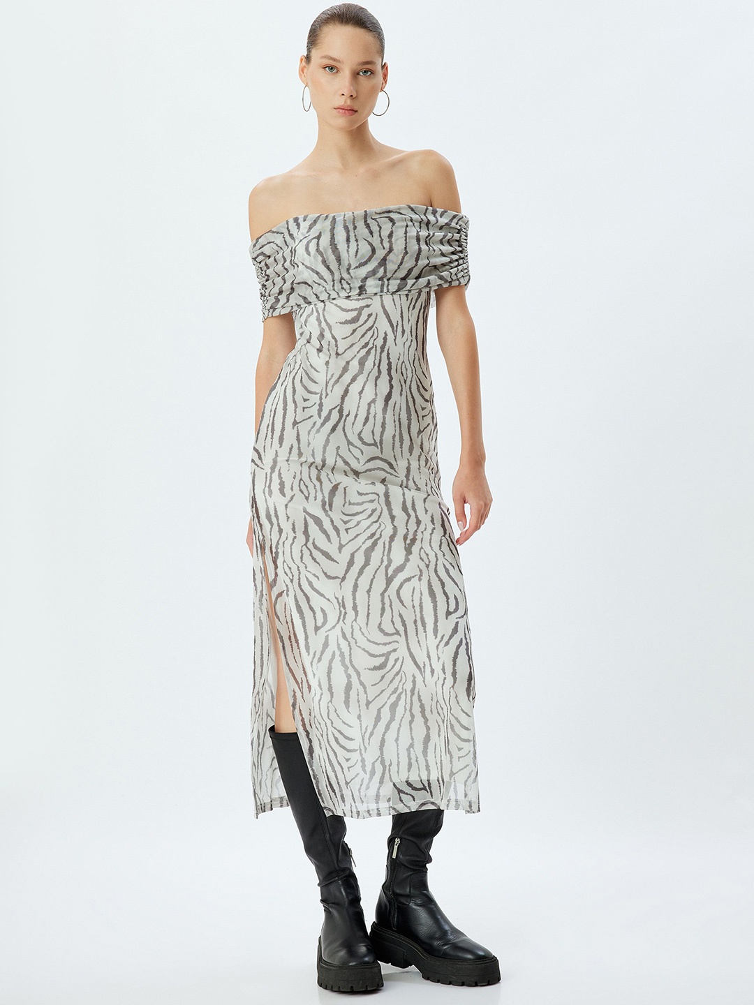 

Koton Women Off-Shoulder Maxi Midi Dress, Blue
