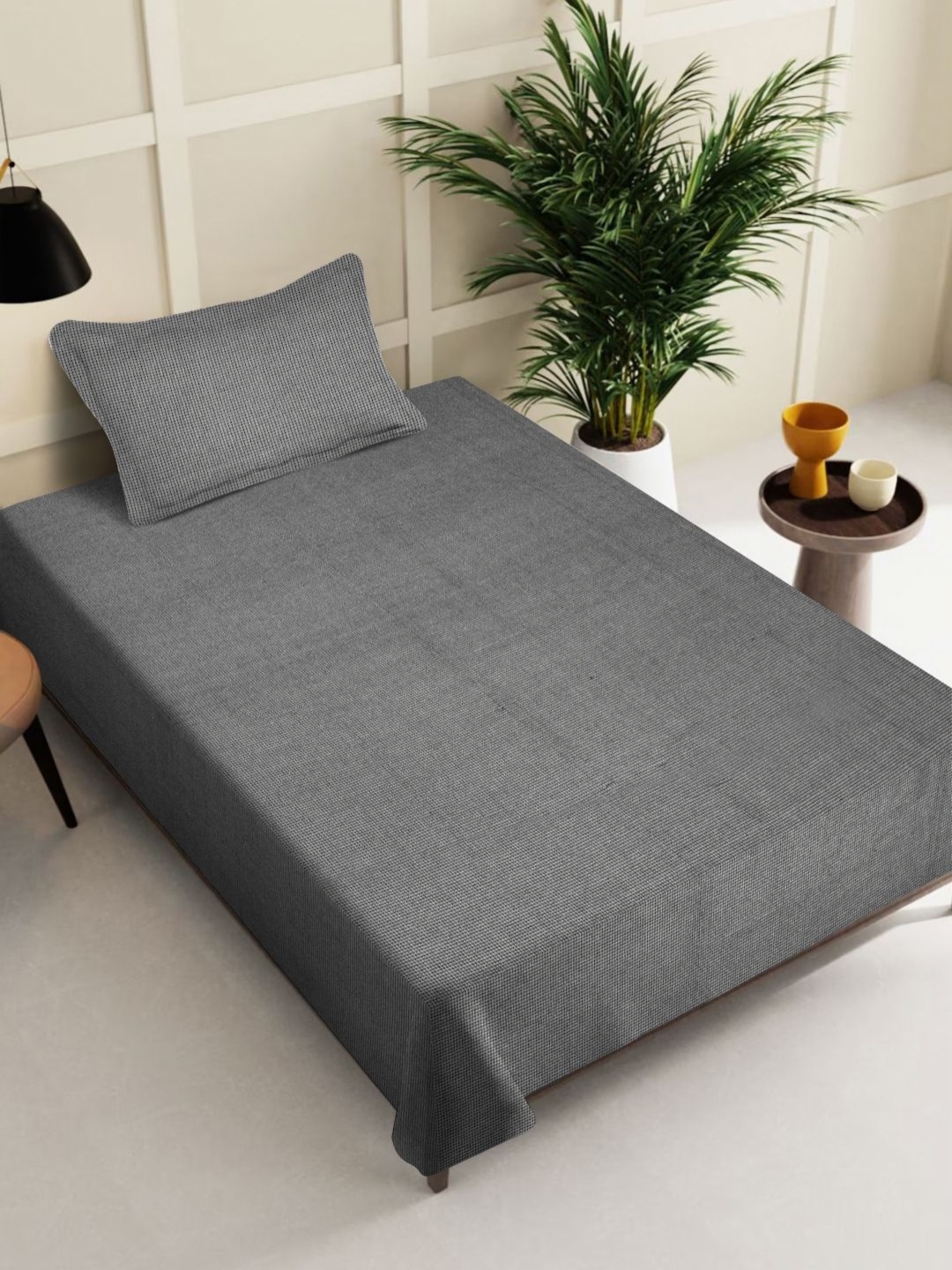 

KLOTTHE Black Woven Design Pure Cotton Single Bedcover With Pillow Cover