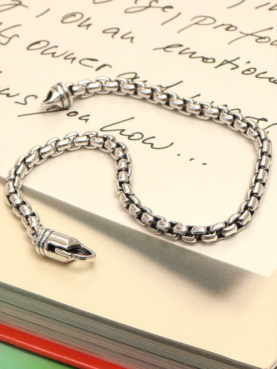 

LeCalla Men 925 Sterling Silver-Plated Italian Oxidized Link Bracelet