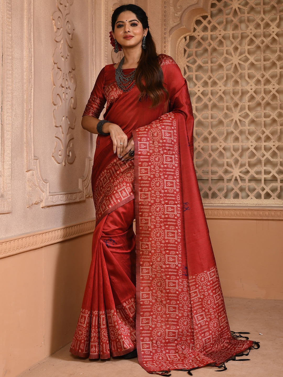 

Kandora Zari Pure Silk Saree, Red