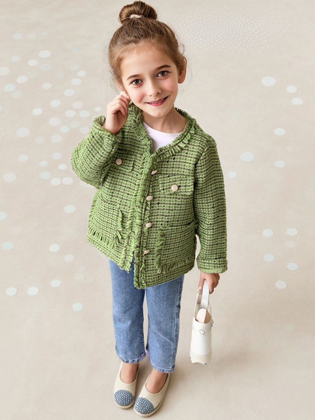 

LULU & SKY Girls Mandarin Collar Tailored Jacket With Pocket Detailed, Green