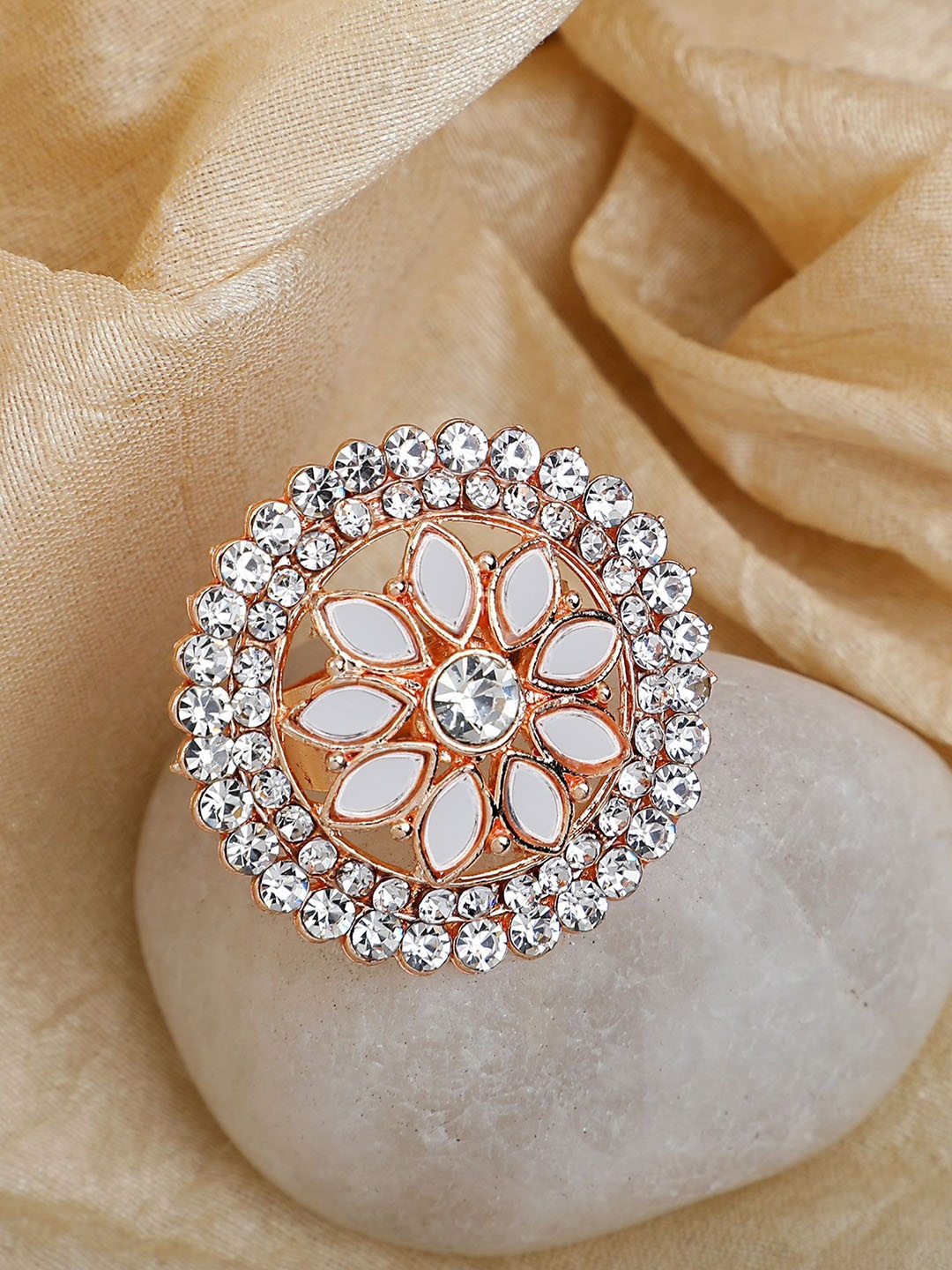 

ANIKAS CREATION Rose Gold Plated Stone Studded Finger Ring