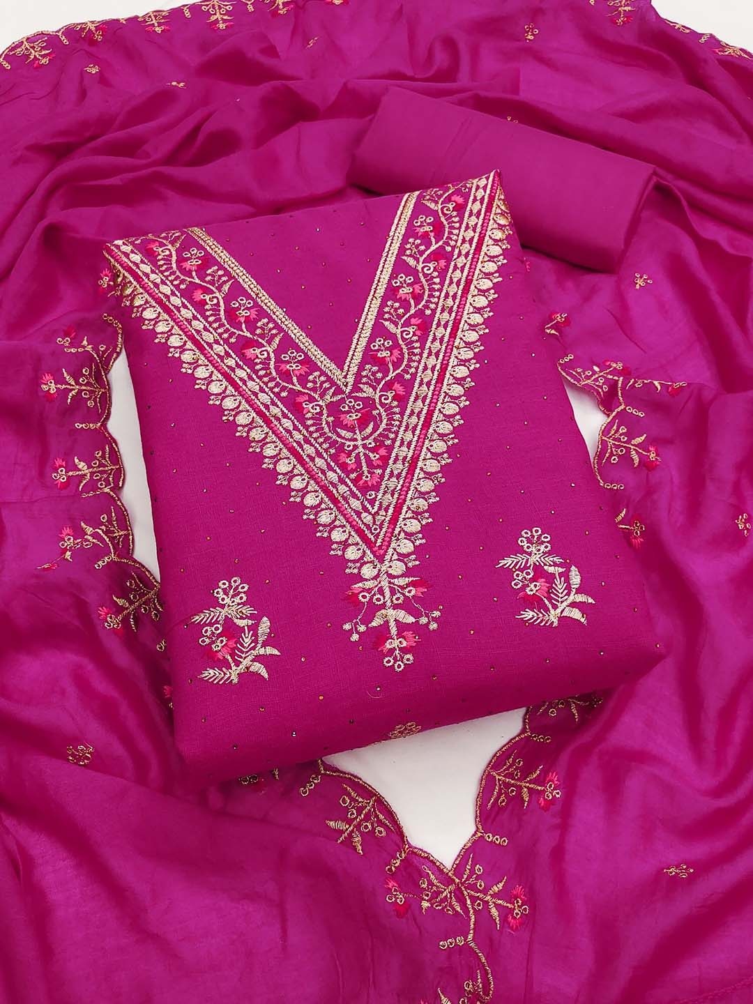 

KALINI Embroidered Unstitched Dress Material, Pink