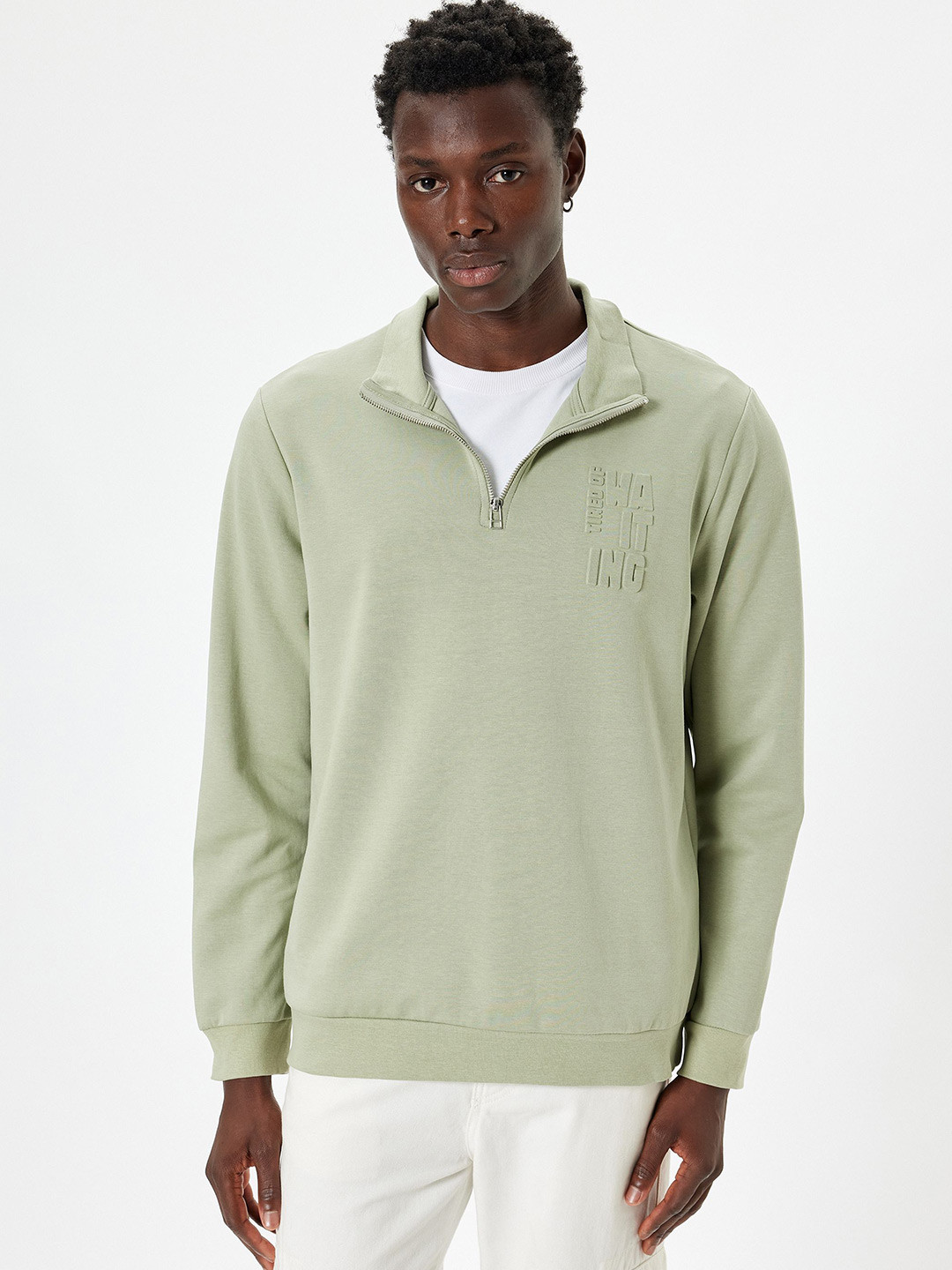 

Koton Men Solid Mock Collar Cotton Pullover Sweatshirt, Yellow