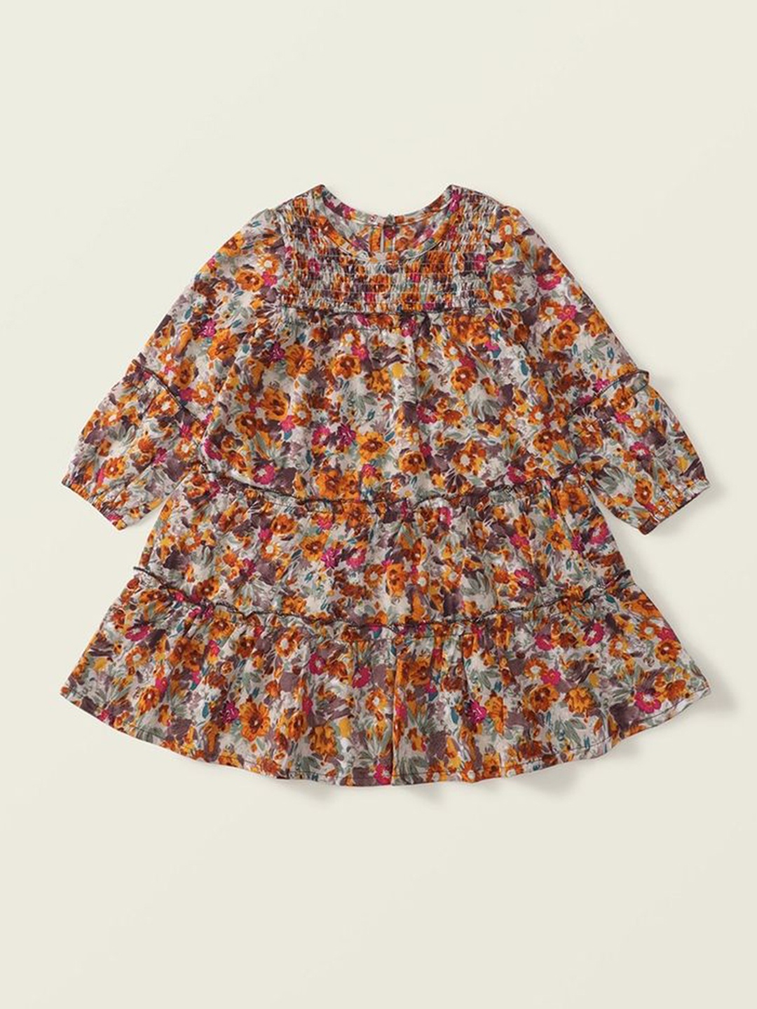 

LULU & SKY Girls Floral Print Fit and Flare Dress, Orange