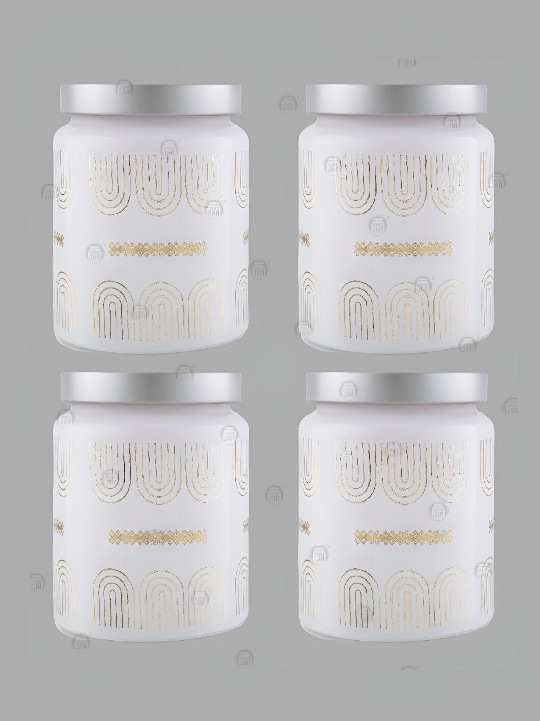 

tyche enterprises White & Silver Toned 4 Pieces Glass Dishwasher Safe Container 770ml