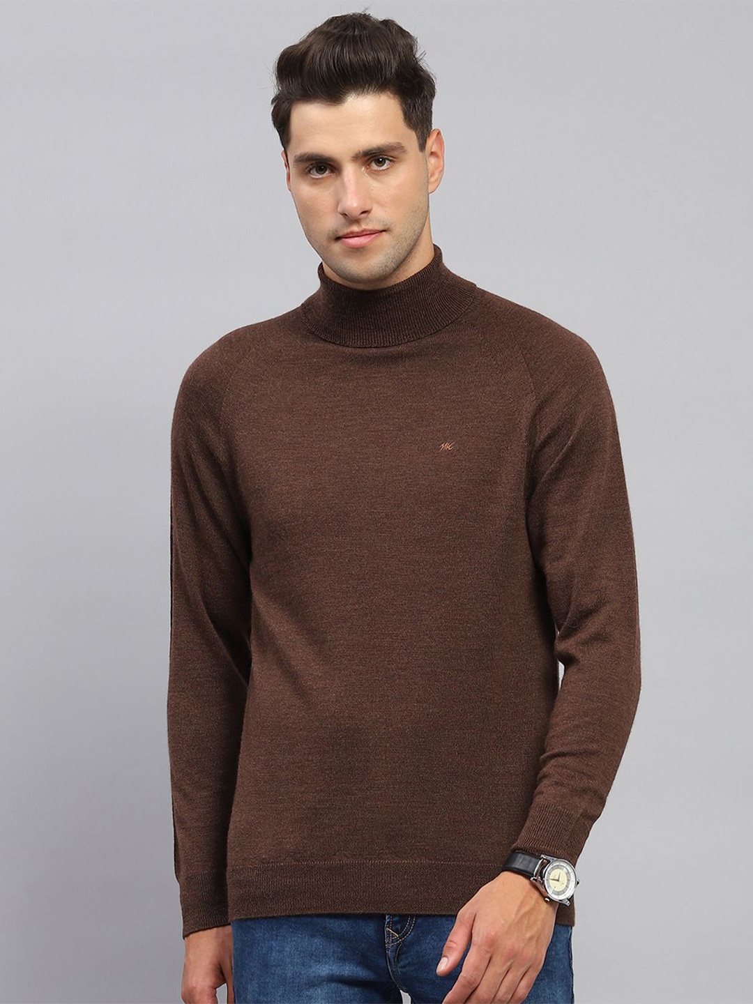 

Monte Carlo Men Turtle Neck Full Sleeve Woollen Pullover, Brown