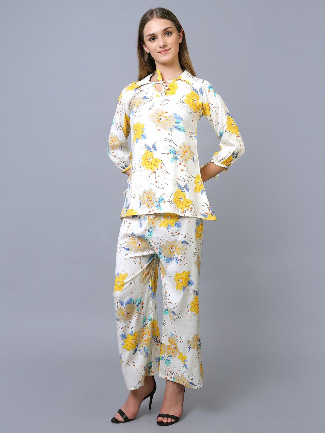 

Softwrap Women Floral Printed Top & Trousers Co-ords Set, Yellow