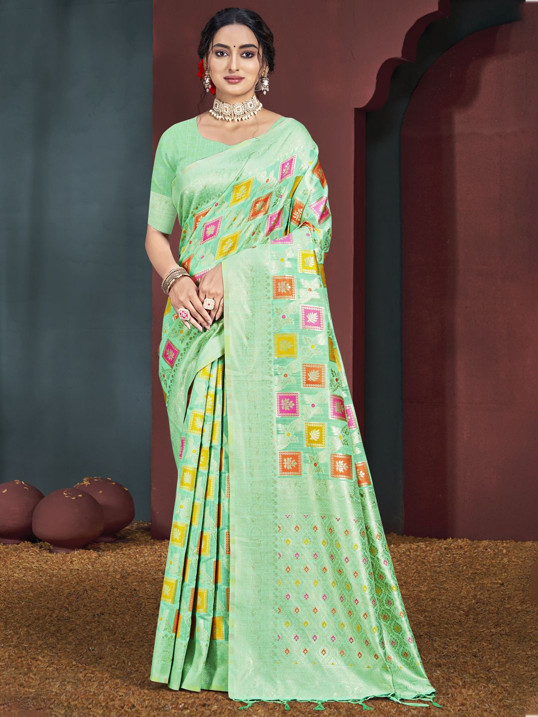 

SANGAM PRINTS Woven Design Zari Tussar Saree, Green