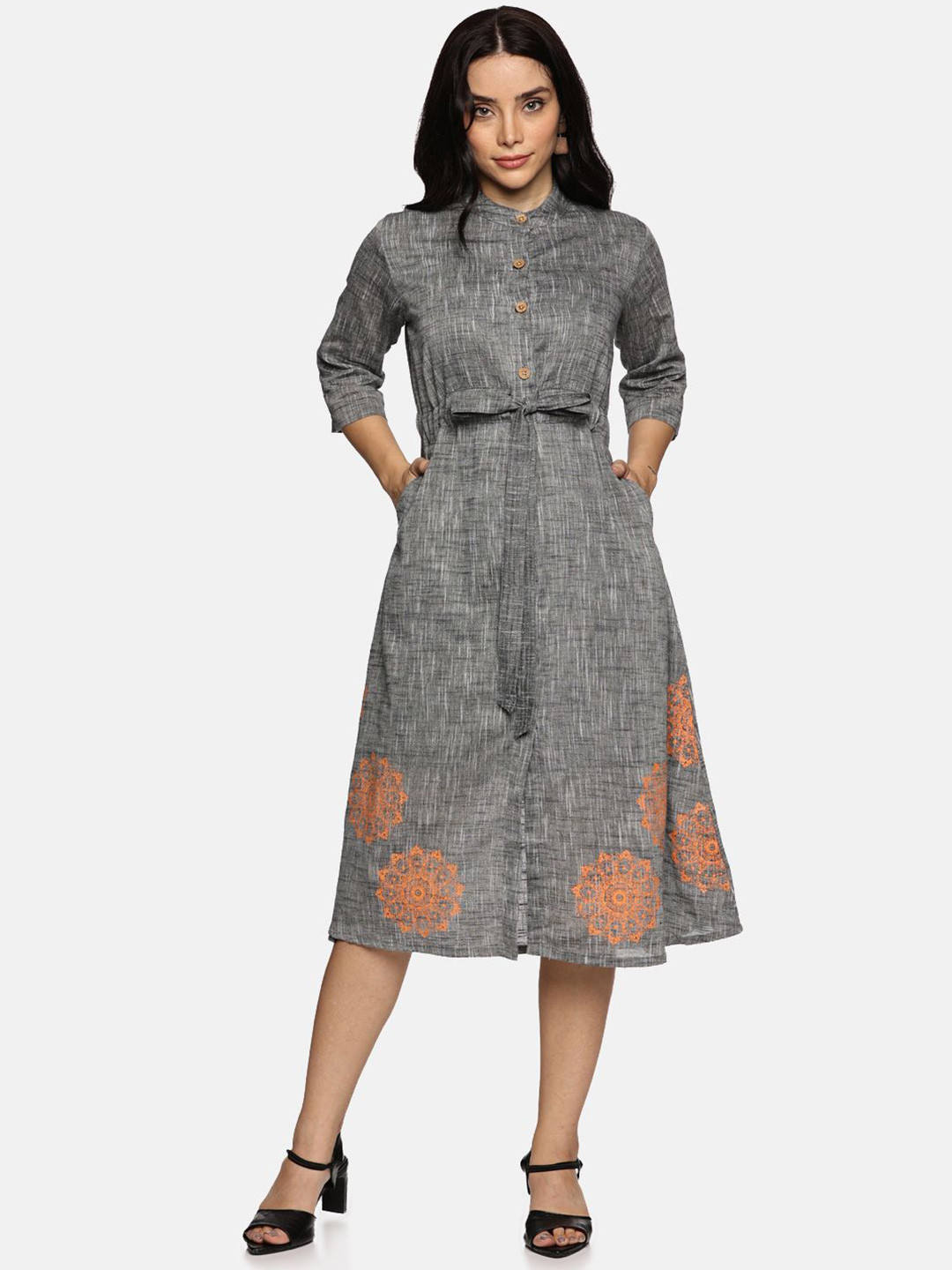 

Indyvarna Printed Fit and Flare Dress, Grey