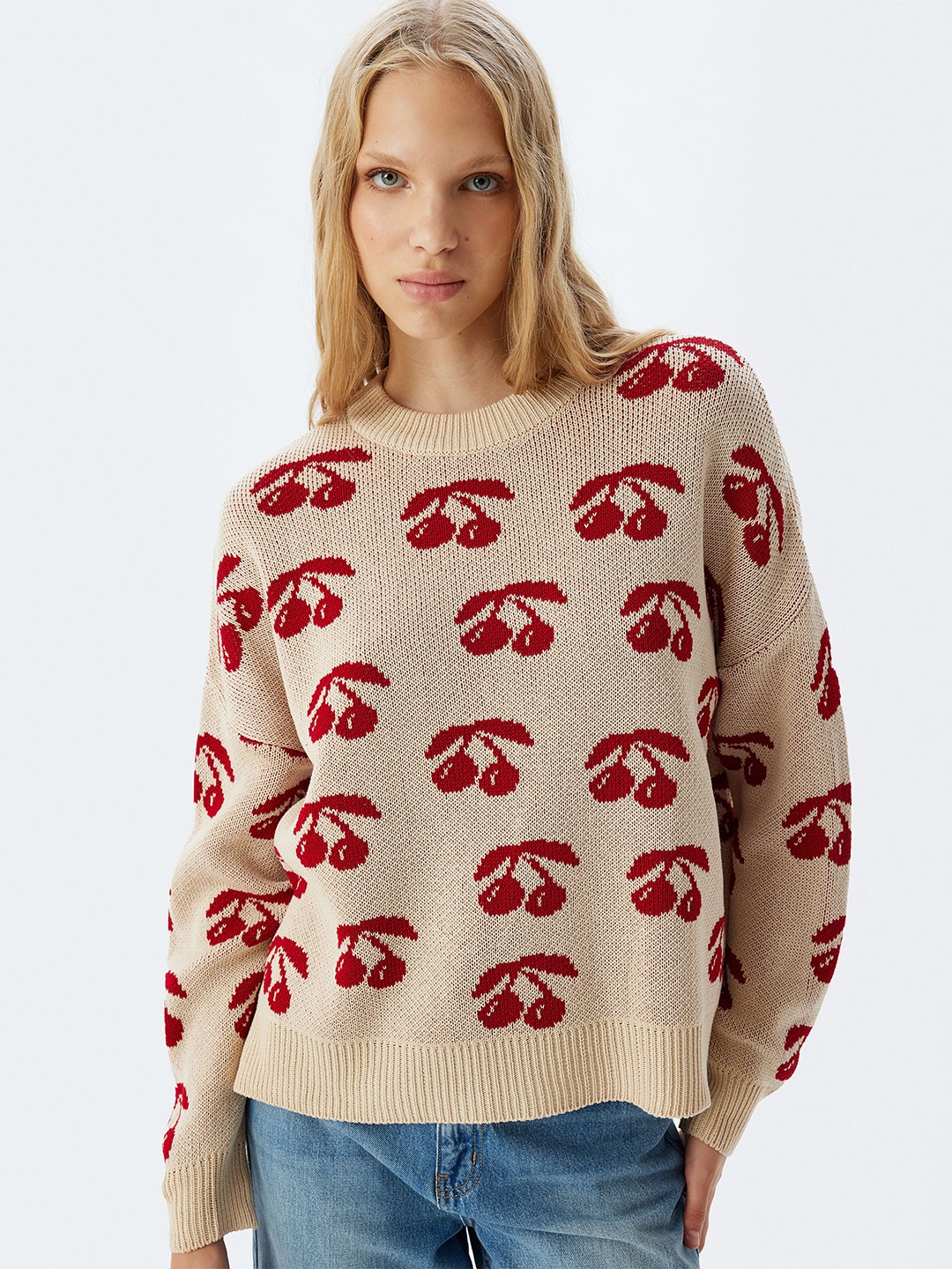 

Koton Women Conversational Printed Pullover, Beige