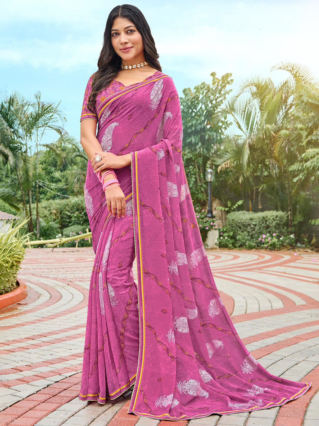 

Laxmipati Floral Printed Embroidered Saree, Mauve