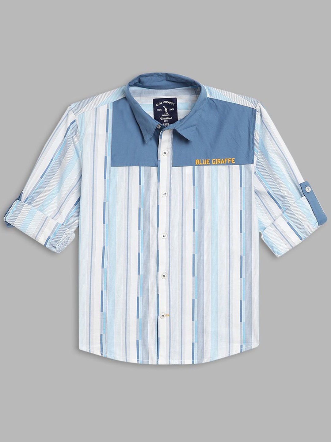 

Blue Giraffe Boys Spread Collar Multi Striped Cotton Casual Shirt