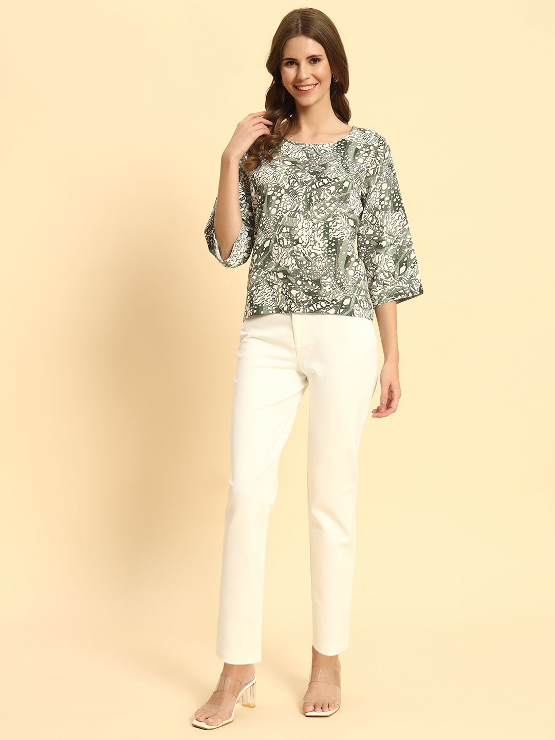 

ROCK AND ROLL Women Abstract Printed Round Neck Top, Green