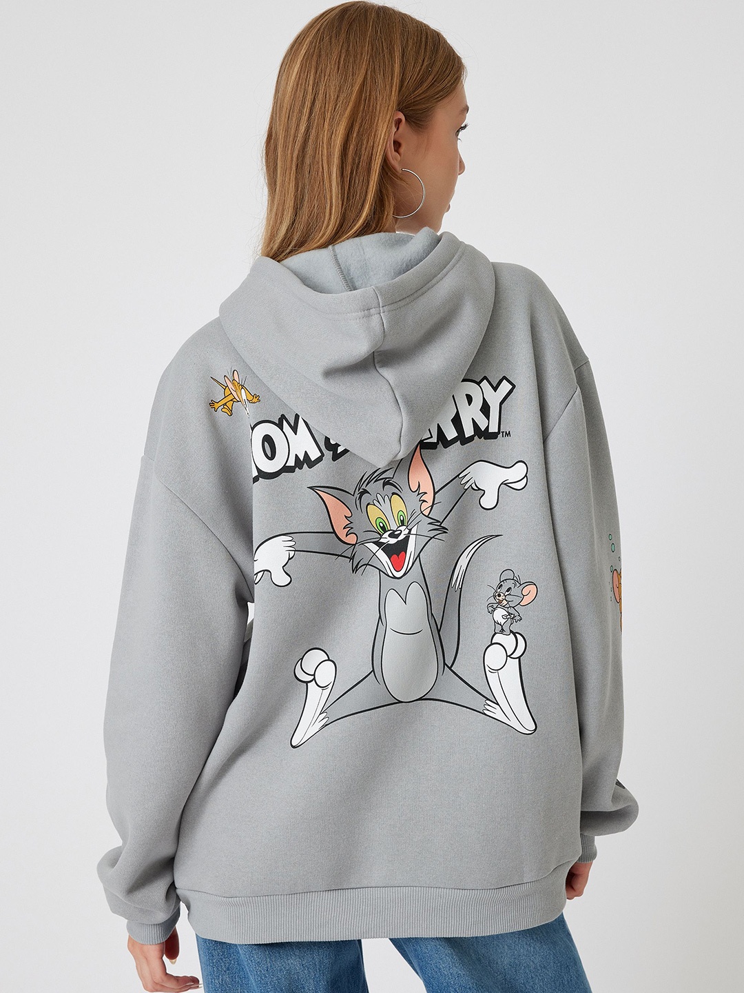 

Koton Women Graphic Printed Hood Pullover Sweatshirt, Grey