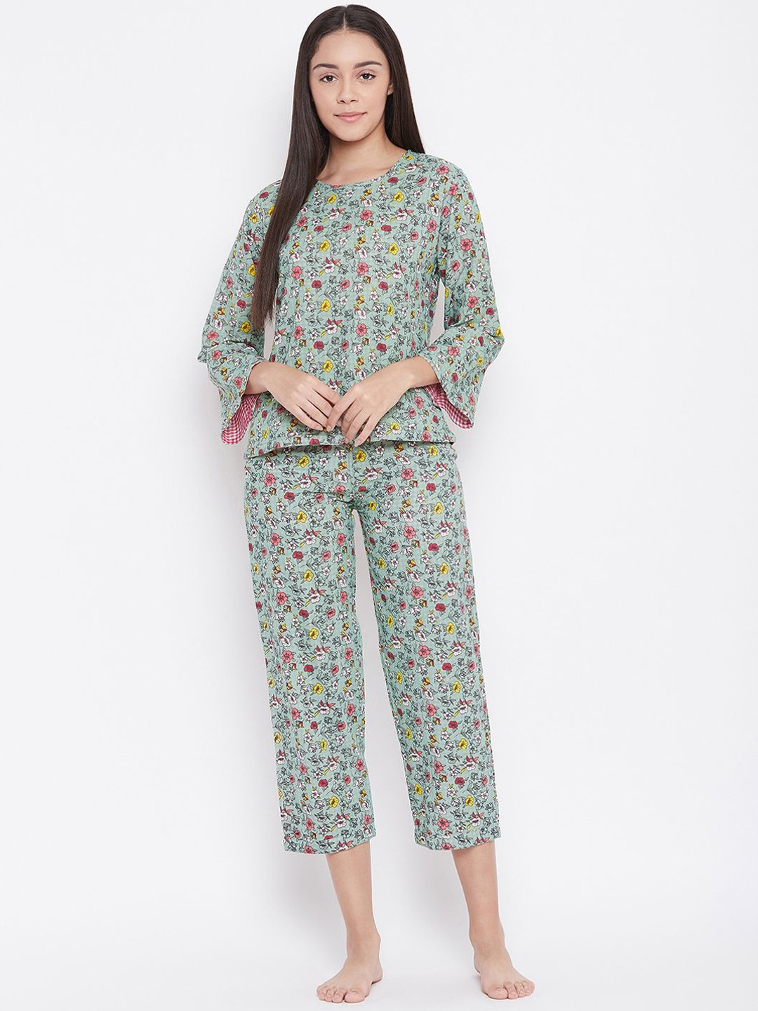 

The Kaftan Company Women Floral Printed Night suit, Green
