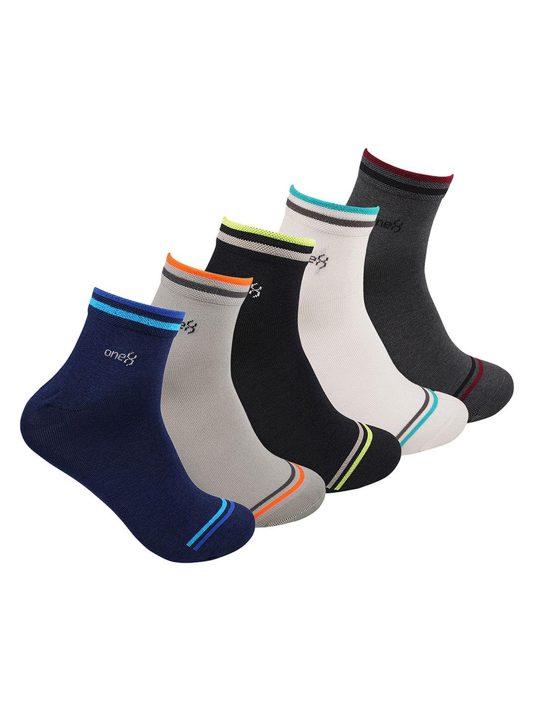 

One8 Men Pack Of 5 Patterned Ankle-Length Moisture Management Gym Socks, Navy blue