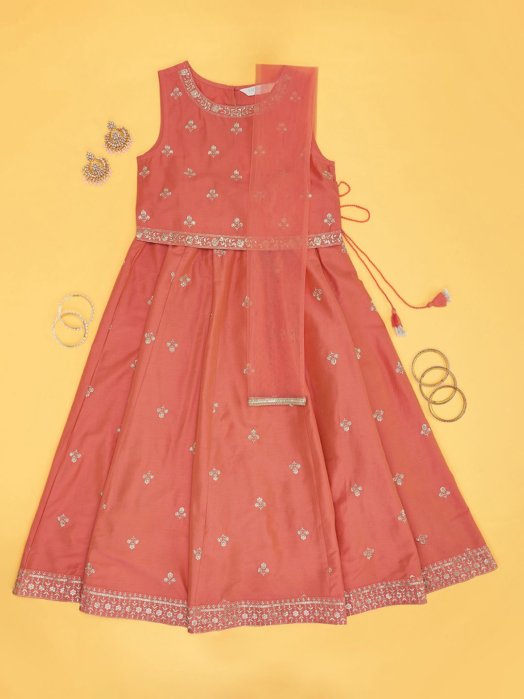 

AKKRITI BY PANTALOONS Girls Embellished Sequinned Ready to Wear Lehenga & Blouse With Dupatta, Orange