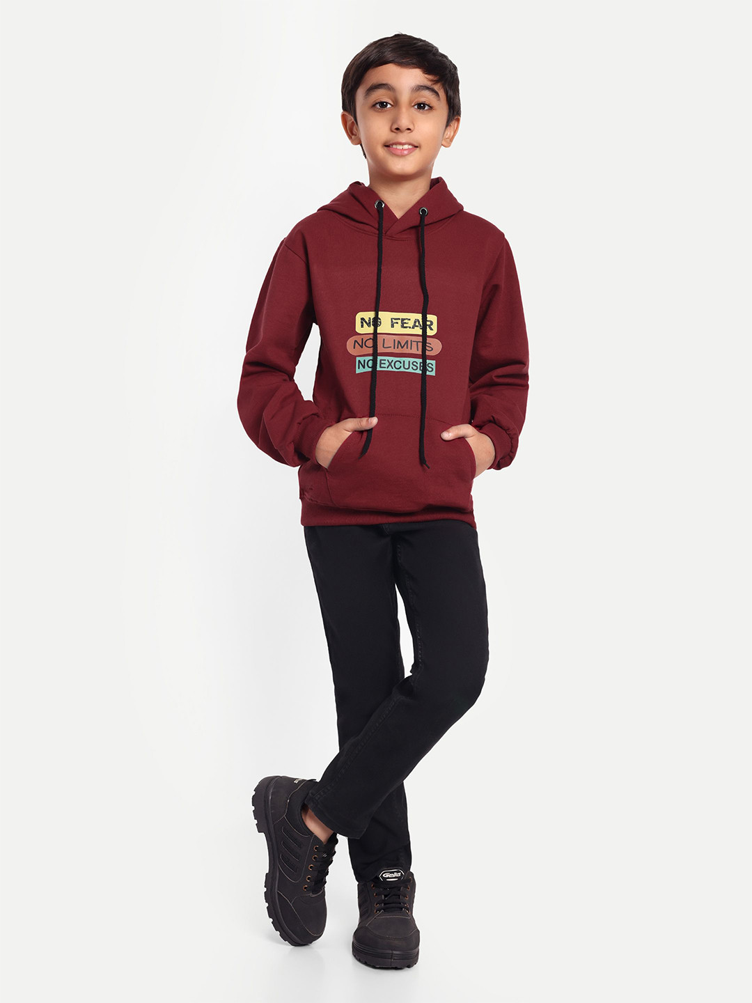 

FEBVIBE Boys Typography Printed Hood Fleece Pullover Sweatshirt, Maroon