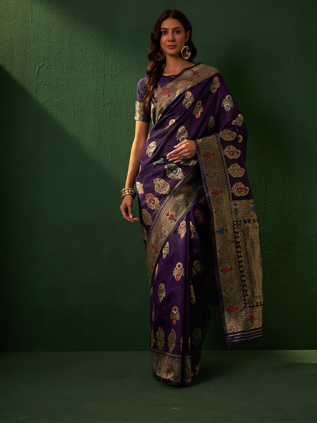 

DIVASTRI Woven Design Zari Designer Banarasi Saree, Purple