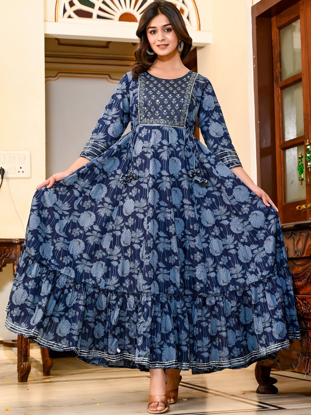 

KALINI Women Printed Anarkali Kurta, Blue