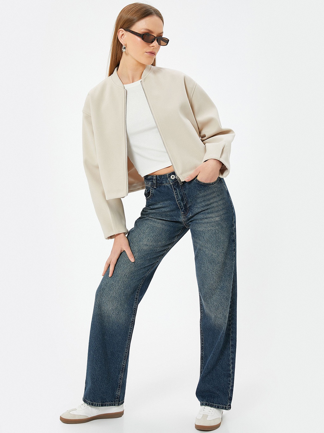 

Koton Women Straight Fit Cotton Trousers, Blue