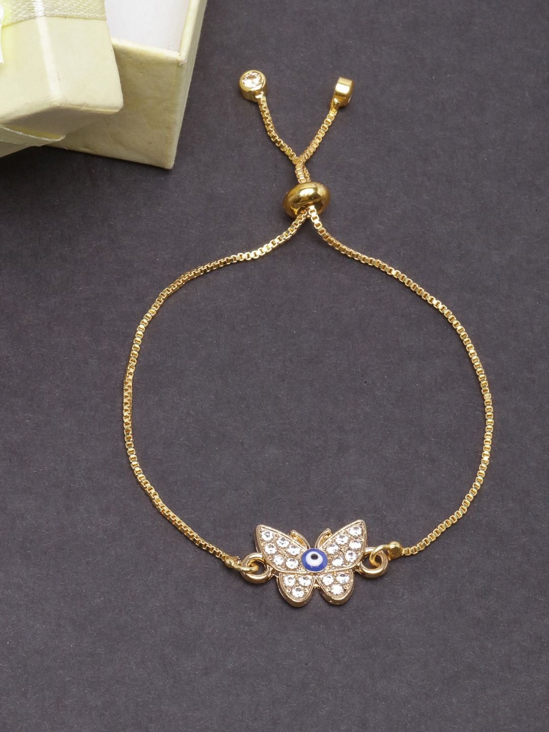 

KPOP Gold-Plated Artificial Stones Studded Butterfly Shaped Charm Bracelet