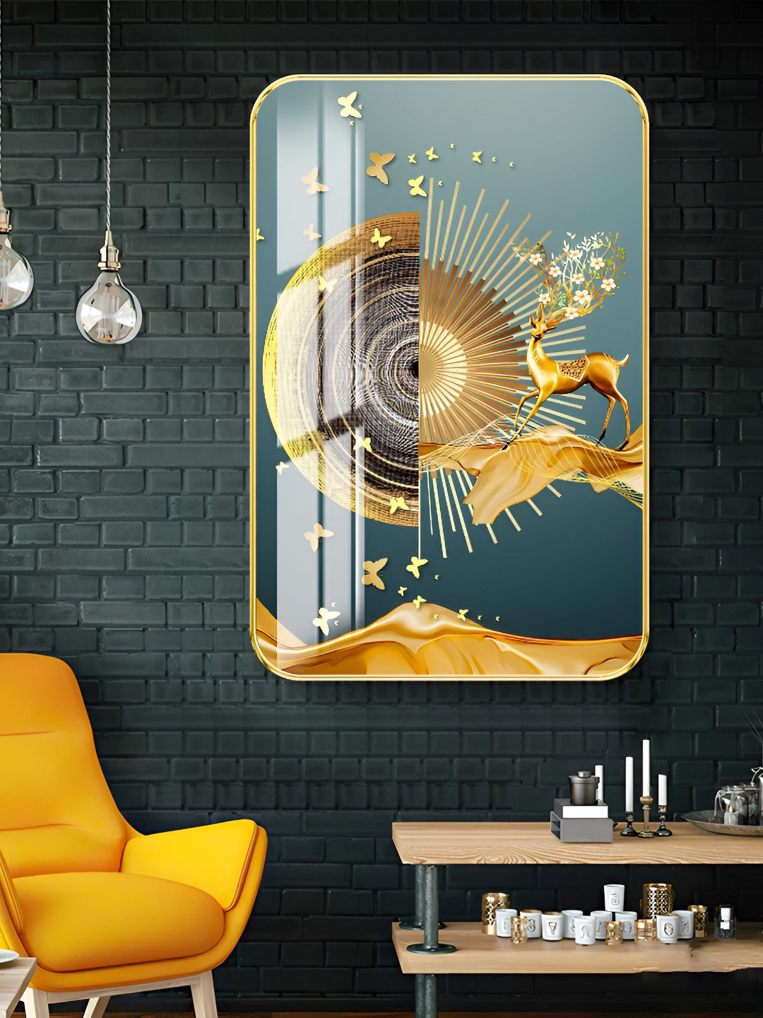 

WALLMAX Gold-Toned & Blue Art Wooden Painting Wall Art