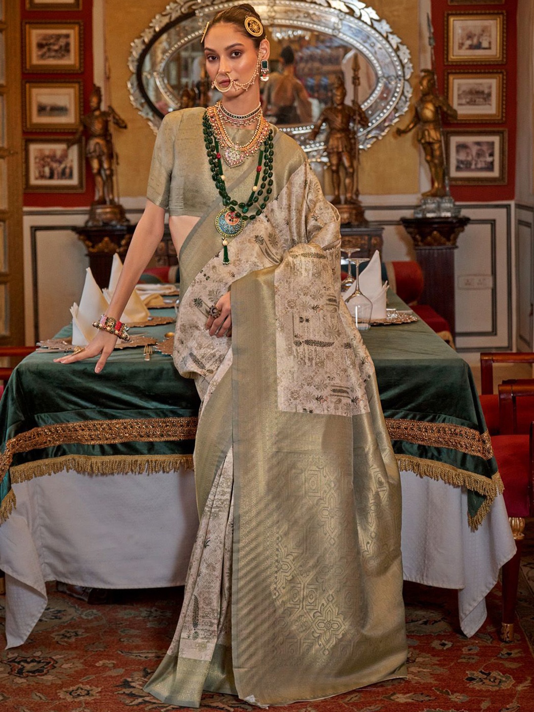 

Anouk Paisley Zari Kanjeevaram Saree, Beige
