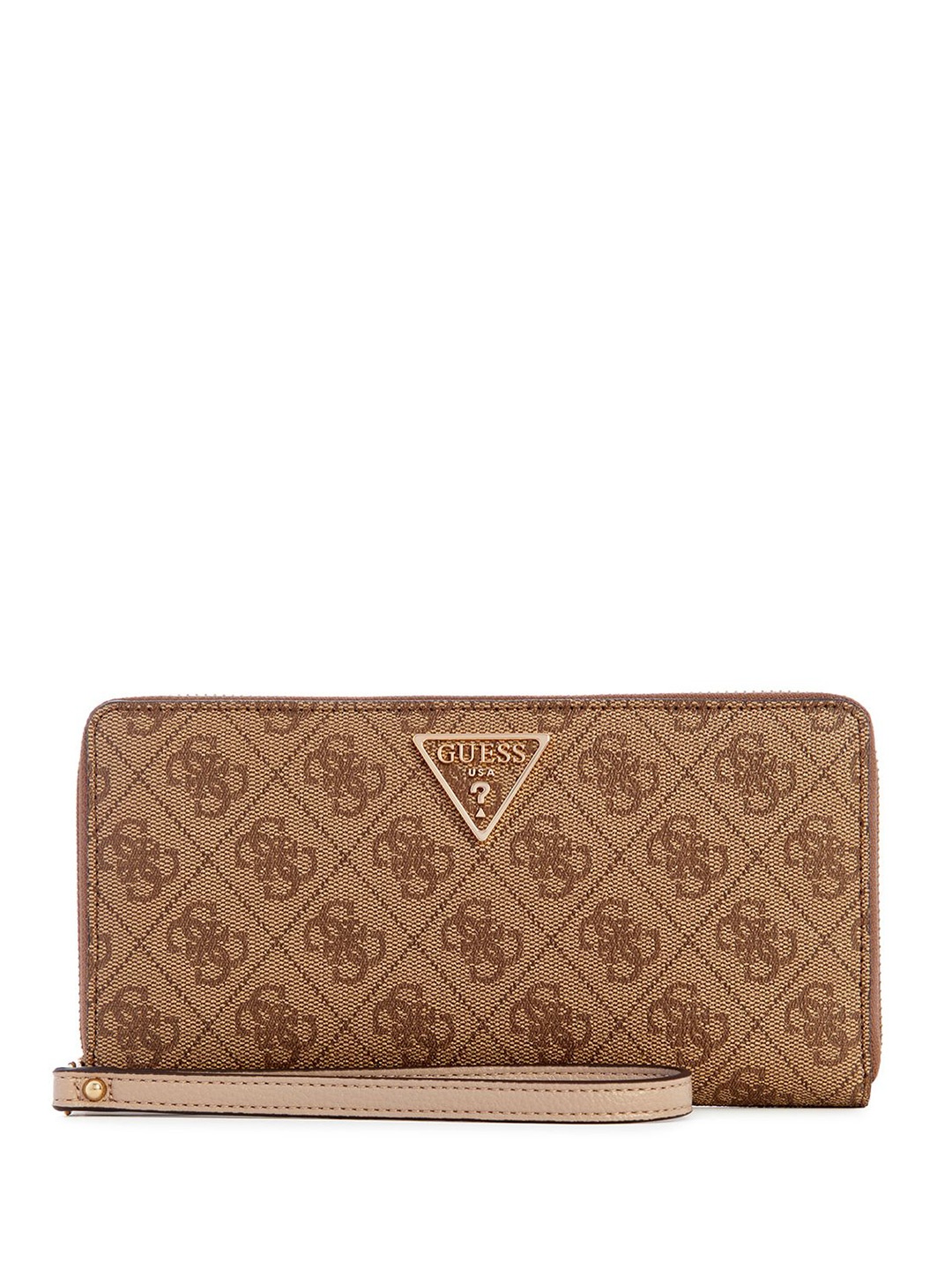 

GUESS Women Typography Printed PU Zip Around Wallet, Brown